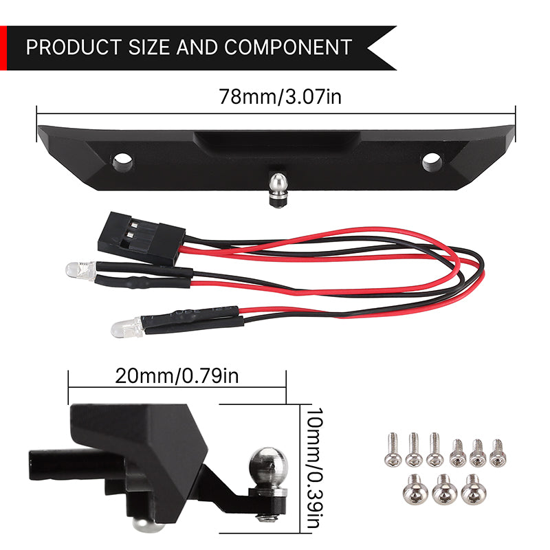 INJORA CNC Aluminum Rear Bumper with Trailer Hitch for SCX24 Jeep Wran