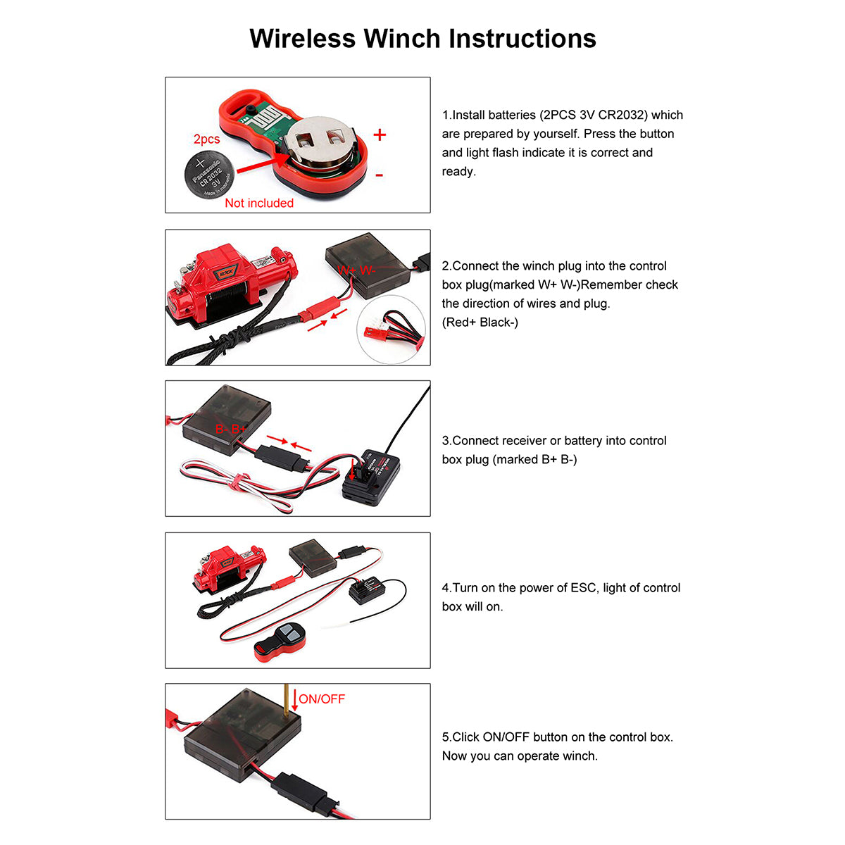 INJORA Metal Automatic Winch Wireless Remote Controller System for 1/1